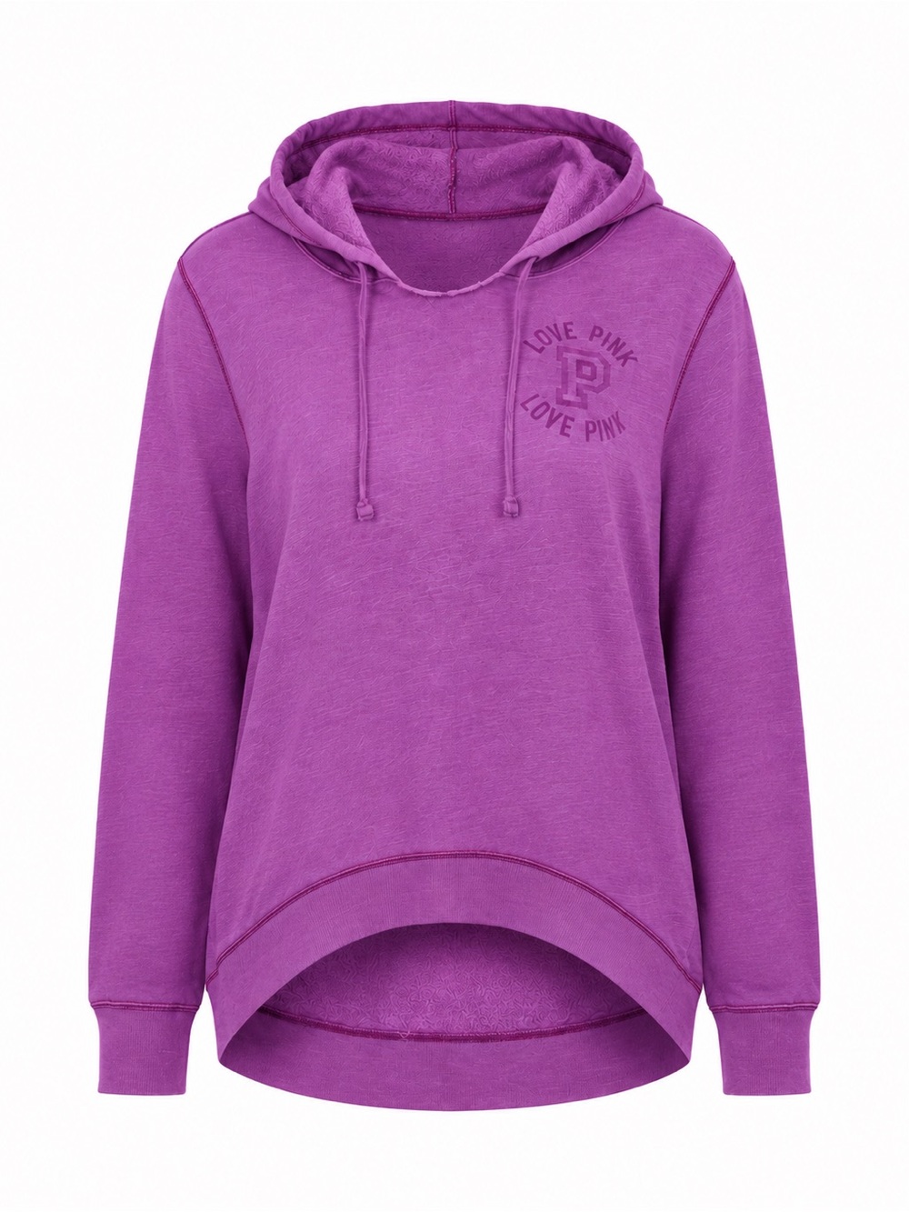 VS PINK Love Pink Purple Slouchy Raw Edge Hoodie Large Boho Y2K